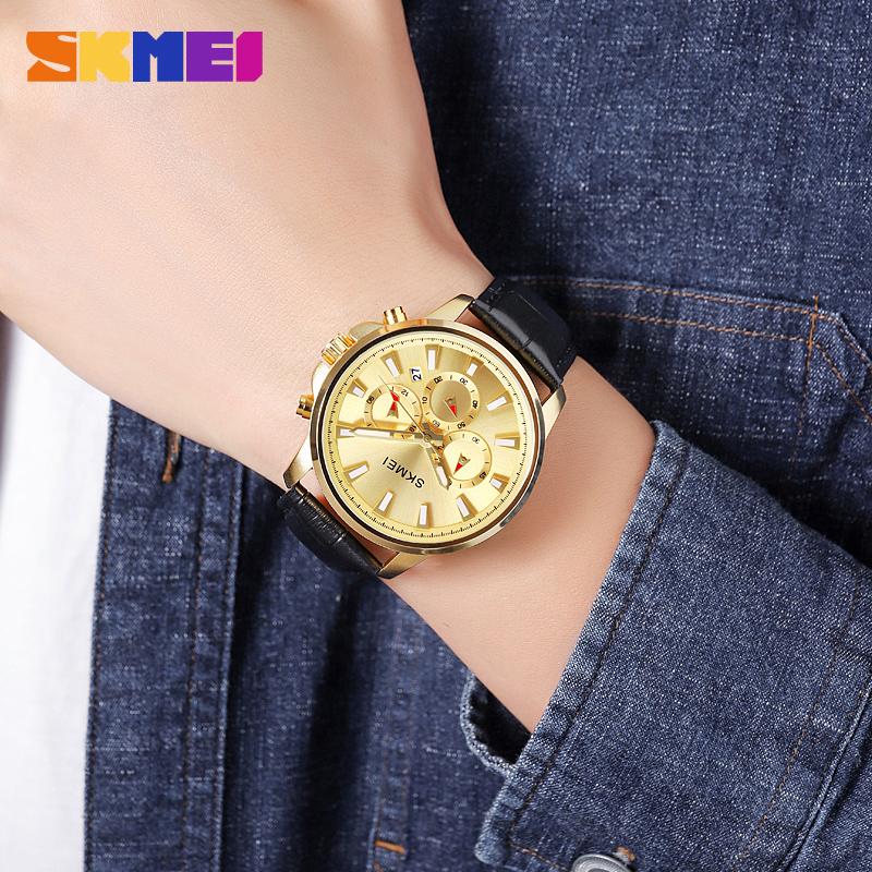 Skmei Часы для мужчин Водонепроницаемые секундомер Дата Кварцевые часы Высококачественный кожаный ремешок Износостойкий нейлоновый ремешок Модные повседневные мужские часы 2071