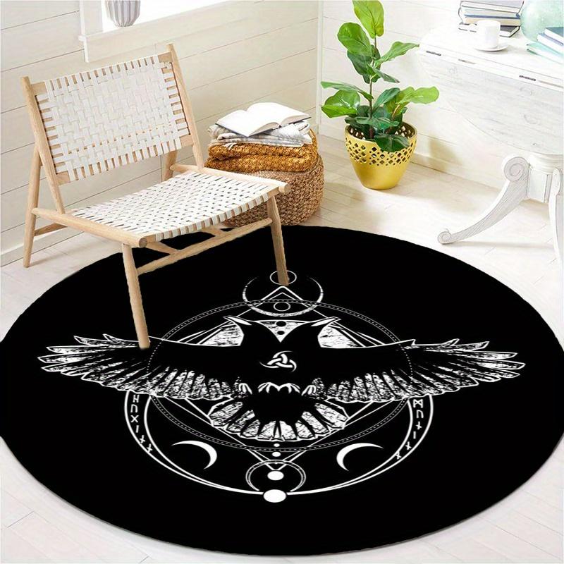 Viking Crow Round Rug Nonslip Area Rug Office Chair Mat Carpet Perfect For Bedroom Living Room Office Easy Clean Aesthetic Home Decor