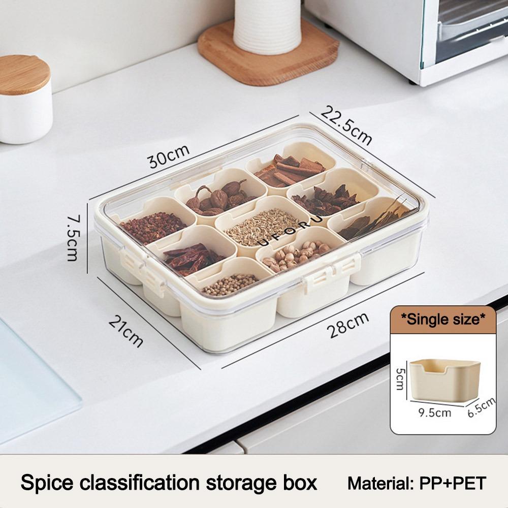 Durable 9 Grids Divided Serving Tray Dustproof Fresh-keeping Seasoning Storage Box Snack Fruits Food Box Kitchen Supplies