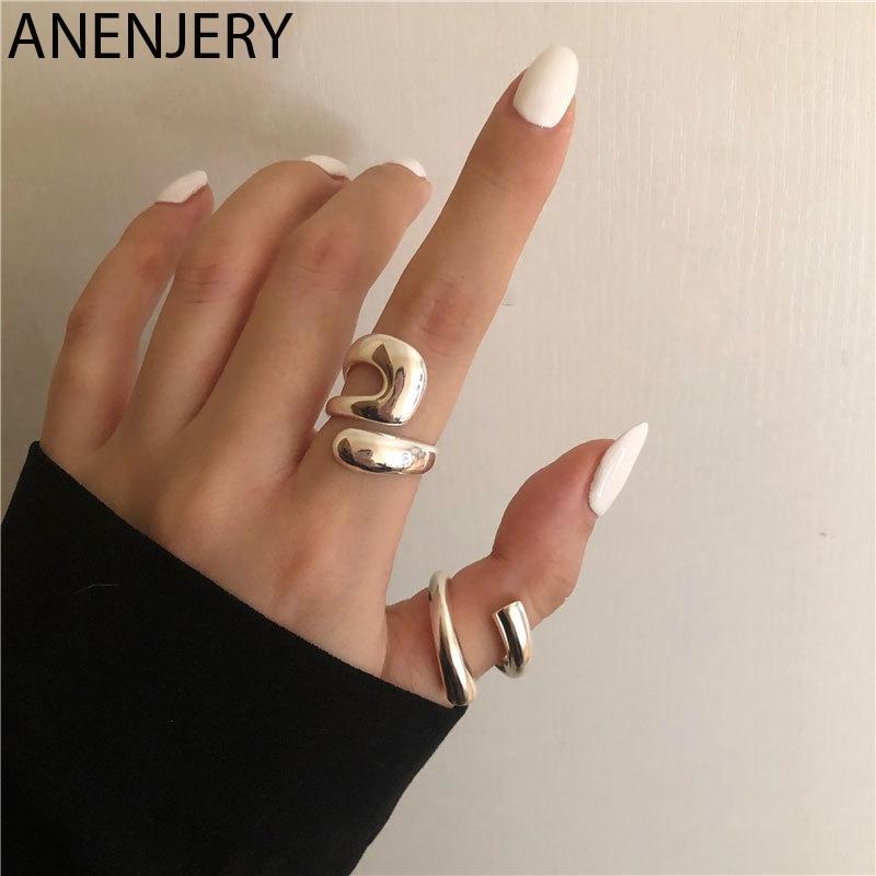ANENJERY Women'S Fashion Jewelry Irregular Curved Open Ring for Women French Exquisite Party Jewelry Birthday Gifts