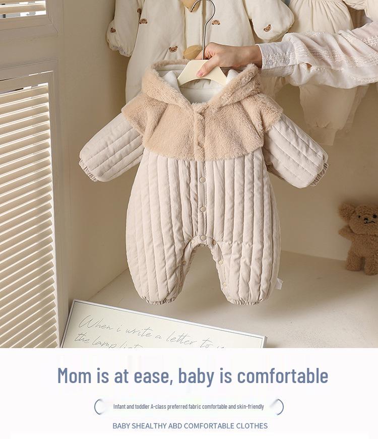 Детский зимний комбинезон-слип с капюшоном из кроличьего флиса - Толстый уличный костюм для малыша