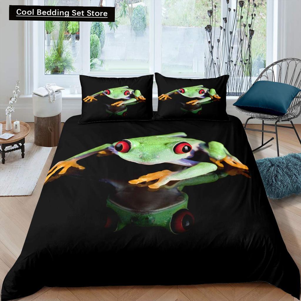 3D Frog Family King Queen Duvet Cover Little Tree Frog Bedding Set Tropical Nature Animal Quilt Cover Polyester Comforter Cover