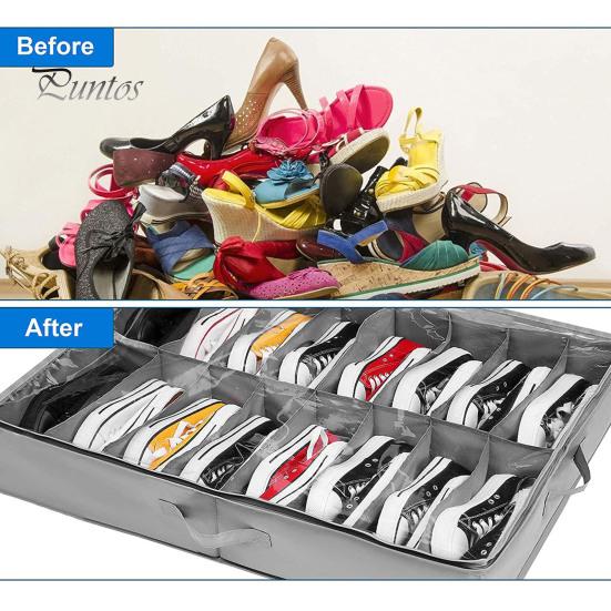 Органайзер для хранения обуви под кроватью, большая вместимость, несколько отделений, складная конструкция, контейнер для обуви, ящик для хранения с ручкой