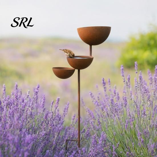Durable Bird Feeder Pole 3 Tiered Cascading Rain Catcher Bath, Metal Garden Stake Water Holder Bowl Feeder, Outdoor Pollinator Watering Station