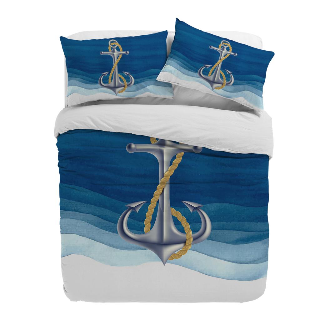 Синий Океан Якорь Морской Пододеяльник с Наволочкой На Заказ 3шт Комплект Постельного Белья Покрывало Двуспальная Кровать Домашний Текстиль