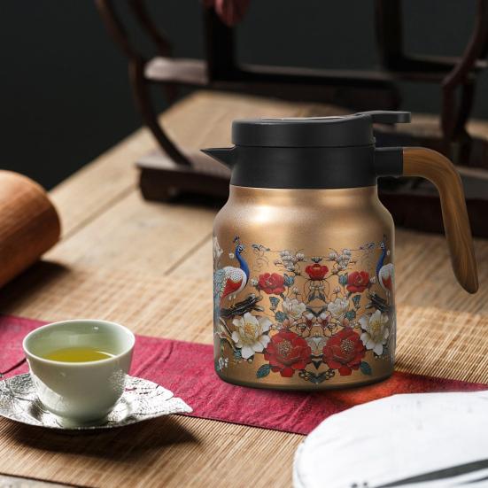Винтажный цветочный изолированный чайник 1000 мл Мини-кофейник Офисный термос для чая Встроенный заварочный чайник для воды Кувшин для напитков Термос для кофе