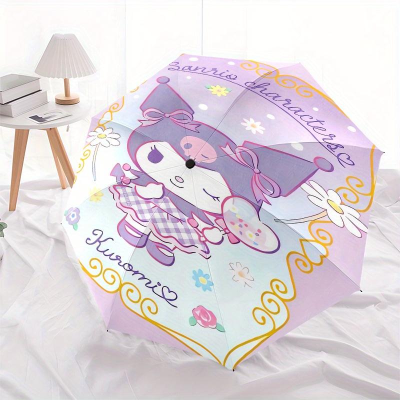 Kuromi,Sanrio Automatic Folding Umbrella-Simple 8-Rib Design, Bright Cartoon Pattern, Durable Iron Frame, Suitable For Travel, Outdoor, Beac