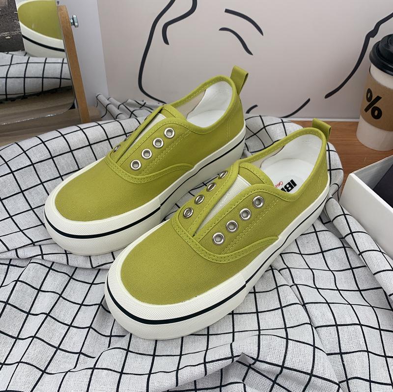 Женские парусиновые туфли в гонконгском стиле 2025 года: Mango, Candy Colors, тонкие, толстые, ленивые, летние белые кроссовки