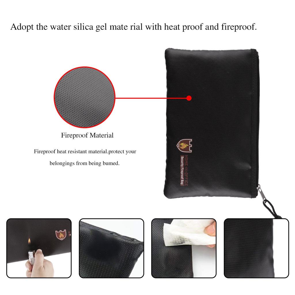 Fireproof Silicone Coated Safe Money Document Bag Storage Money Documents Jewelry and Passport