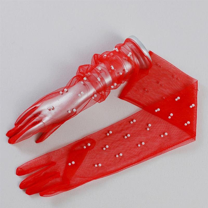 Винтажные прозрачные свадебные перчатки с жемчугом, длинные варежки до локтя, сетчатые нарукавники, женские вечерние аксессуары для свадебного платья, реквизит для фотосессии