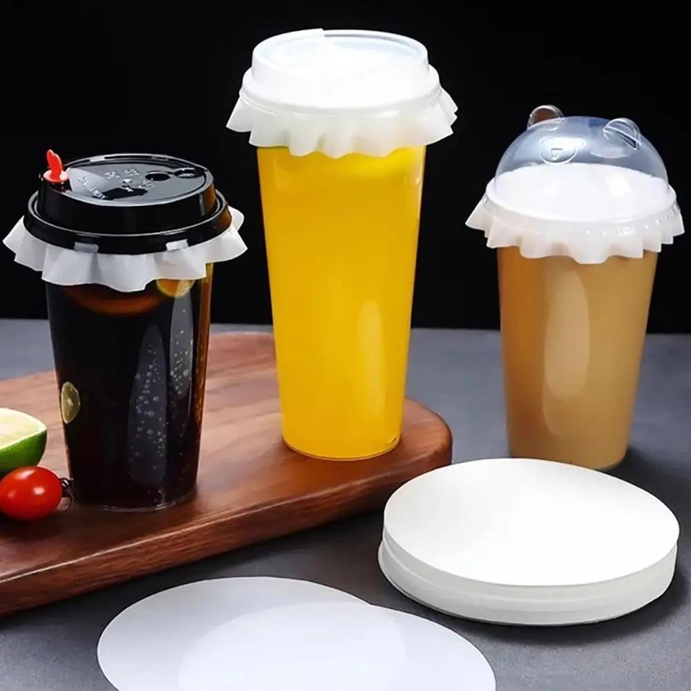 500 Pcs Anti Spill Drink Leak Proof Paper Disposable Cup Sealing Films Coffee Paper Lids  Beverage
