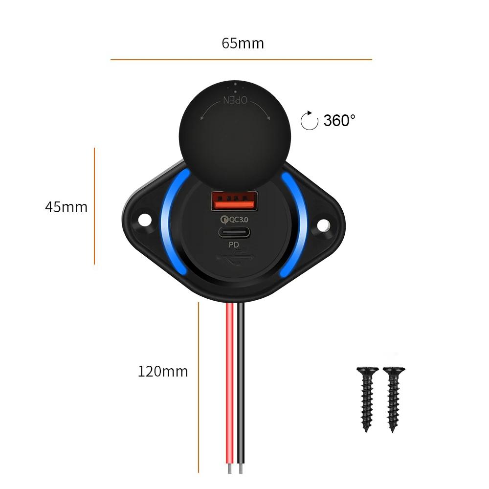 Розетка USB для быстрой зарядки 12 В/24 В 48 Вт Розетка автомобильного зарядного устройства для быстрой зарядки с синим индикатором и крышкой для автомобиля, кемпера, лодки