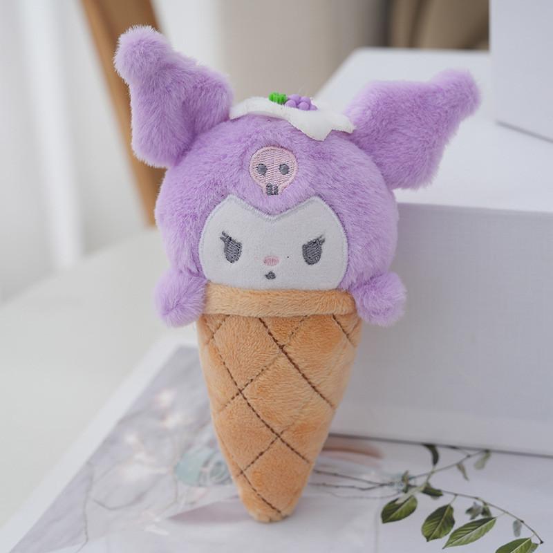 Cute Sanrio Ice Cream Plush Keychain My Melody Kuromi Panda Dog 13cm