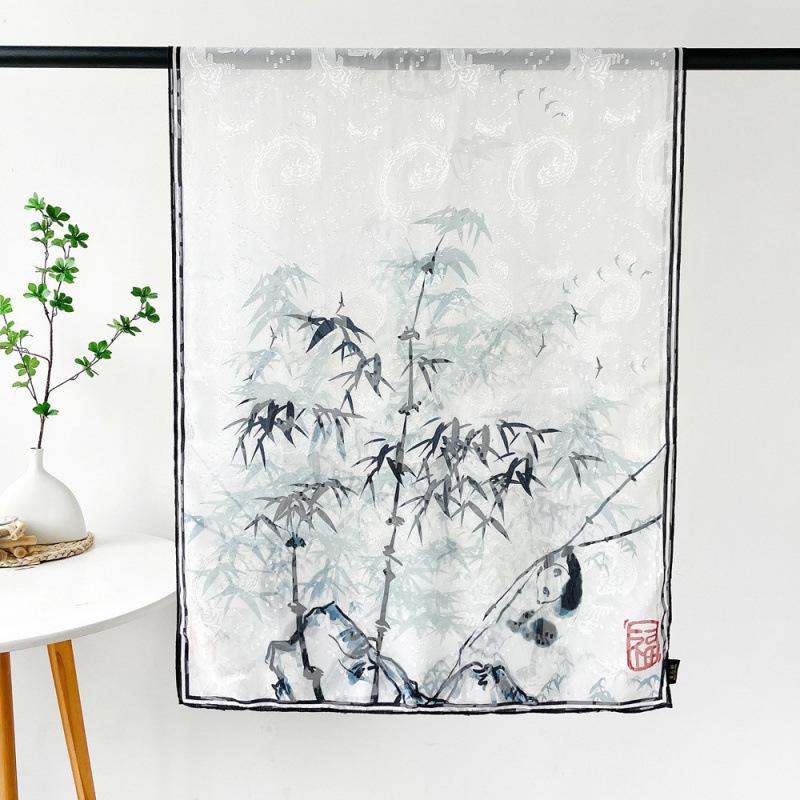 National Trend Panda Newspaper Bamboo Hollow Shawl for Women Plum Orchid Bamboo and Chrysanthemum Printed Silk Scarf Long High-end Sex Scarf