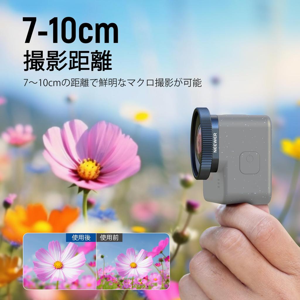 Объектив NEEWER 2x Увеличение Фокус Макро Совместимый с GoPro Hero и 9 Action для Макро Не Водонепроницаемый Объектив LS-65, Длина 7-10 см, Крупный план 13, 12, 11,