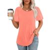 Women Soild  Crew-Neck Cute Tee Short Sleeve Pleated Dressy Casual Scooped Neck  T Shirt Tops