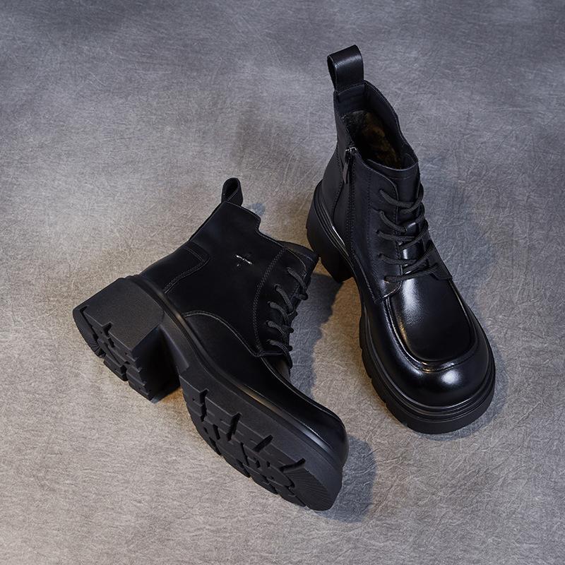 2024 осень и зима новые удобные кожаные ботинки Martin на толстой подошве женские полусапожки из телячьей кожи первого слоя короткие ботинки на толстом каблуке