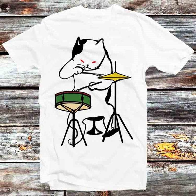 230 Gsm 100% Cotton Cat Playing Drums Kitten Music Master T Shirt Vintage Retro Cool Gift Mens Womens Unisex Cartoon Anime Top Tee B693