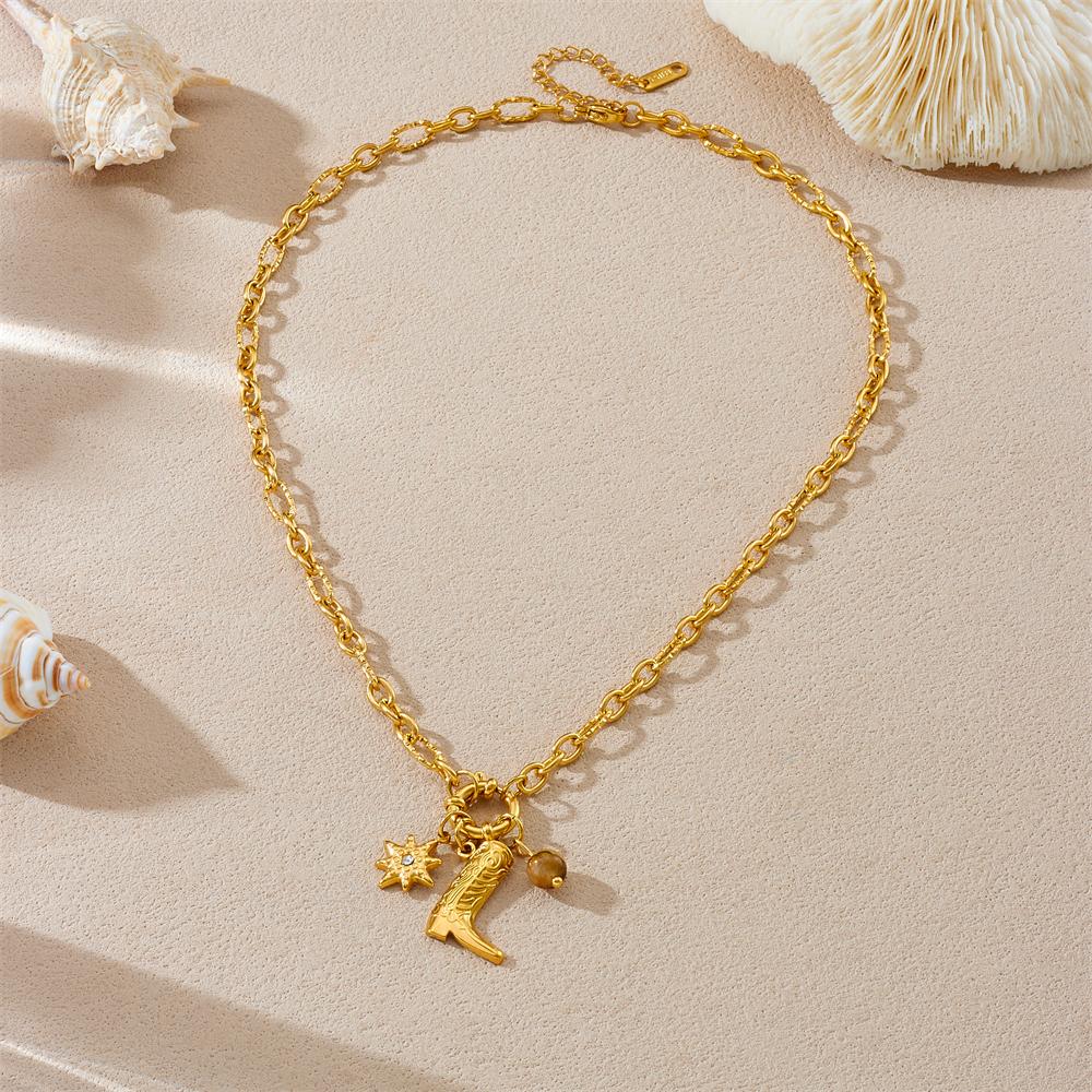DIEYURO 316L Stainless Steel Golden Boot Imitation Star Zircon Necklace Lady New Fashion Waterproof Neck Chain Jewelry Gift