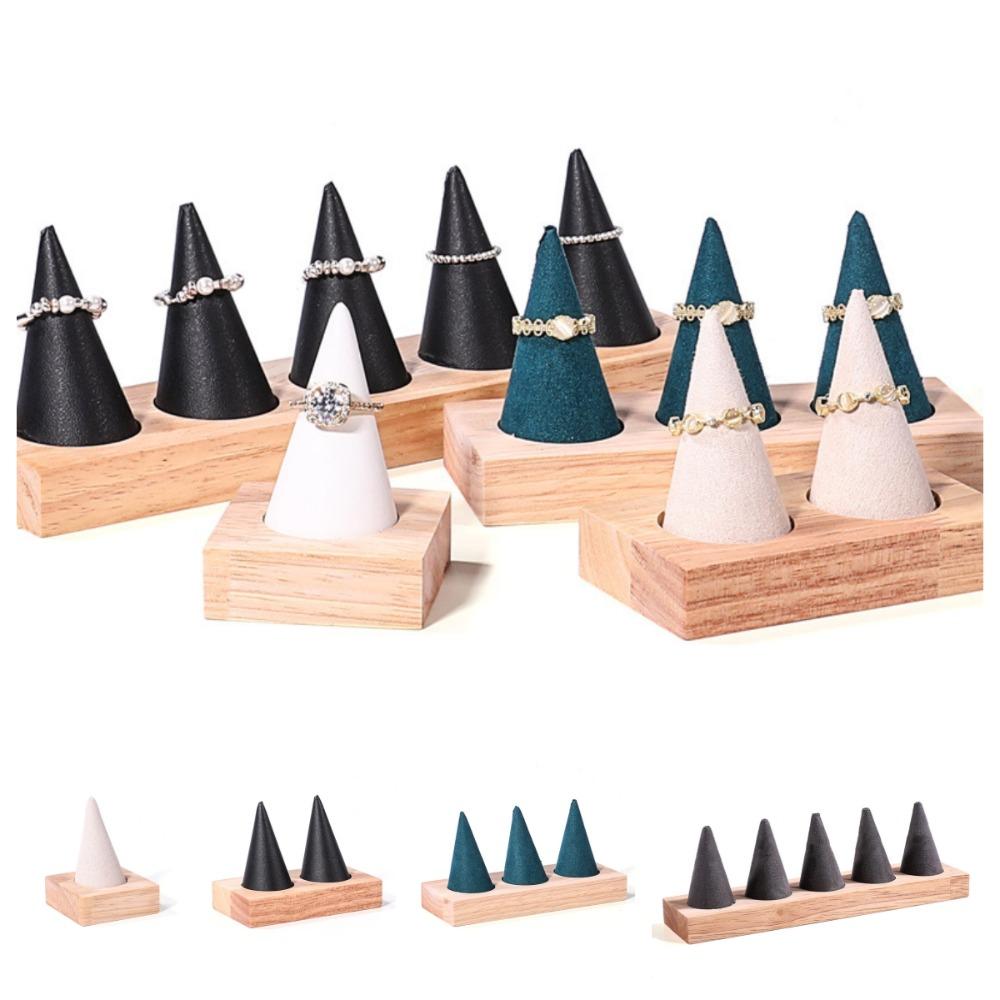 Jewelry Display Cone Shape Rings Holder Storage Rack Wooden Rings Organizer Girls Women