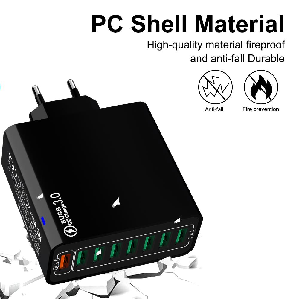 QC4.0 8 Port Fast Charging USB Charger EU US KR QC 3.0 Quick Charge Wall For Phone Adapter For iPhone 15 Xiaomi Samsung