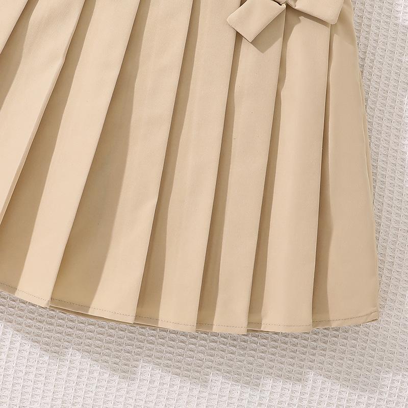 Костюм для девочки, детская футболка, летняя новая рубашка в студенческом стиле с рукавами-фонариками + плиссированная юбка на половину тела с бантом, 2 шт.