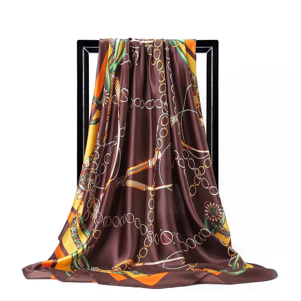 Women Fashion Square Vintage Print Satin Neckerchief Sun-Proof Scarf Scarves Shawl High Quality 1PC 90*90cm