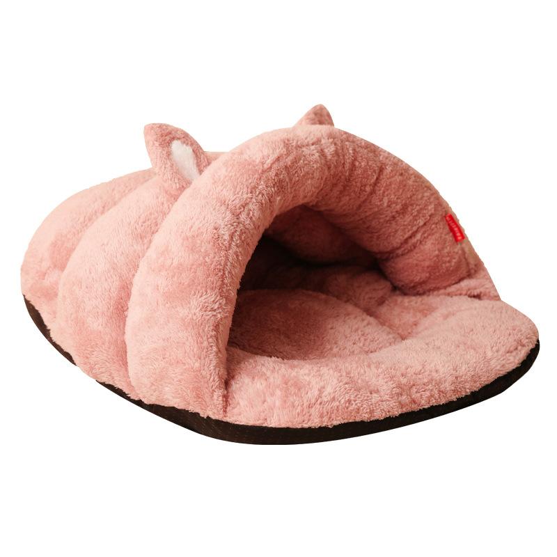 New Style Winter Cat & Dog Bed with Slipper Ears Solid Plush Fabric Breathable & Comfortable Pet House