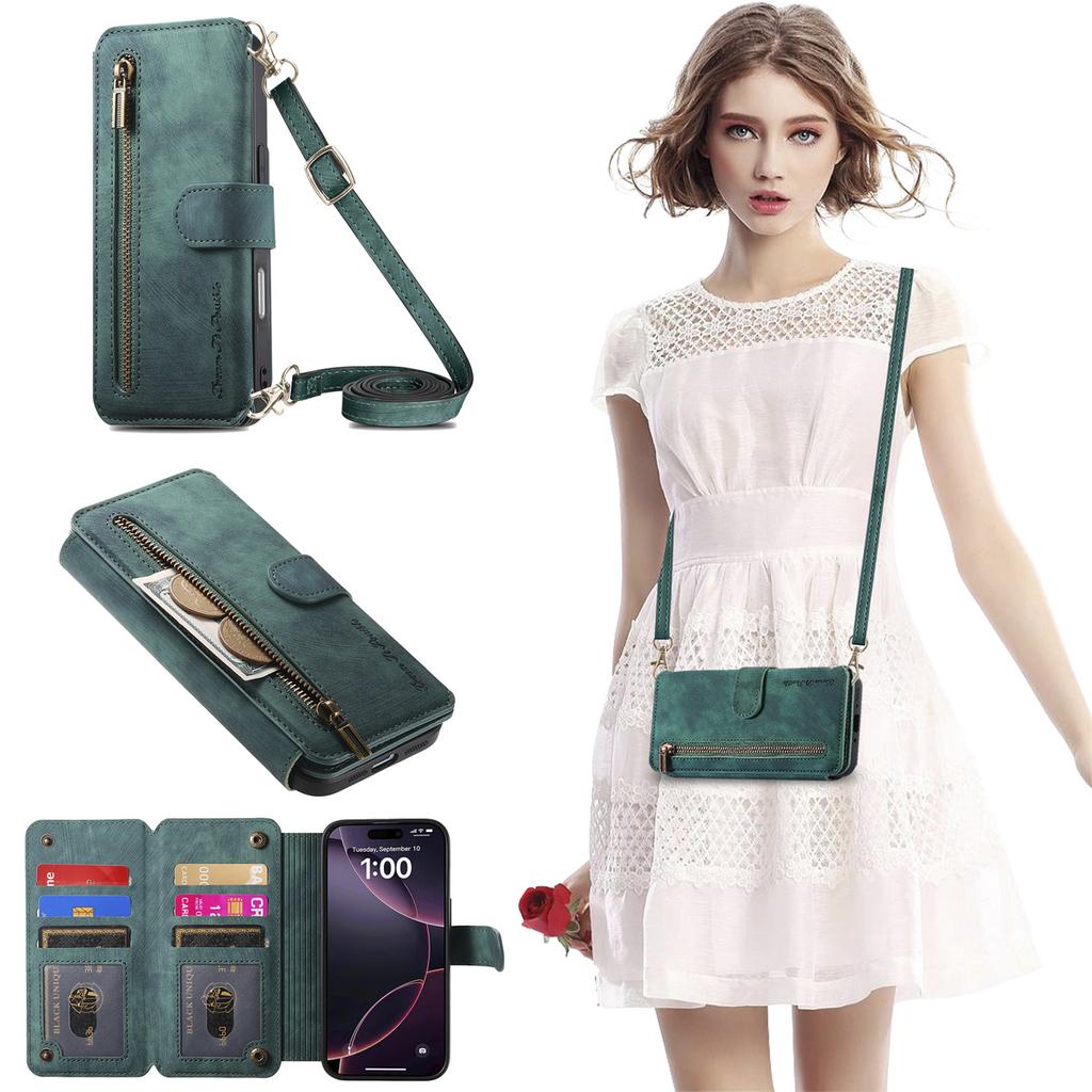 Чехол-кошелек 4-в-1 для серии iPhone XS/11/12/13/14/15/16/17 (Протектор, Держатель для карт, Сумка через плечо, Подставка)