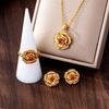 Vietnamese Sand Gold Necklace and Rotatable Zircon Rose Ring Earring Set