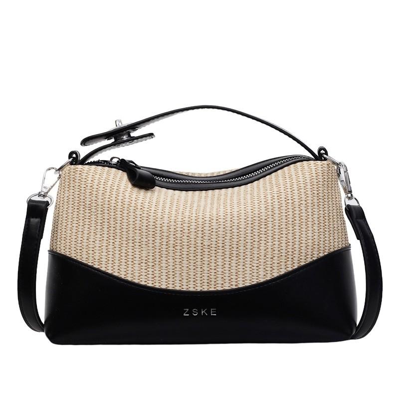 Summer Straw Woven Crossbody Bag With Inner Zip Pocket For Vacation And Leisure