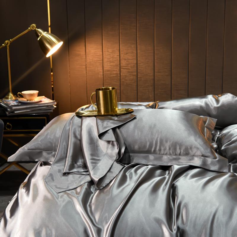 Solid Satin Bedding Set Soft Smooth Duvet Cover Sheet Pillowcase For Twin Full Queen King Size Beds