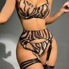 Zebra Pattern Mesh Lingerie - Sexy Three-Piece Set Available Now