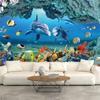 Underwater World Dolphin Mural Wallpaper 3D Creative Space Removable Wall Sticker Mural for Kids Nursery Bedroom Living Room Bedroom Home Decor