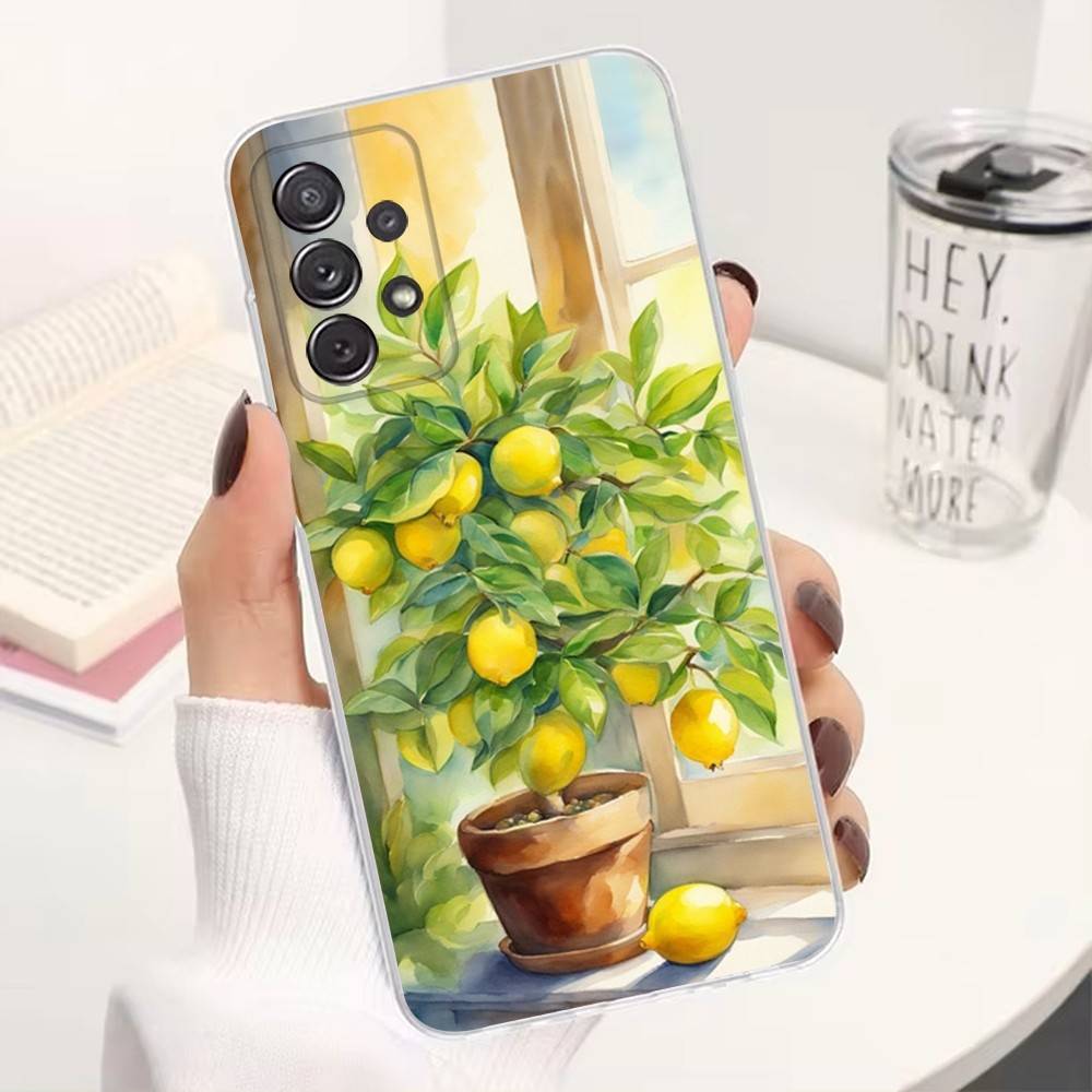Фрукты лимон Картина Чехол для телефона Для Samsung Ultra, FE, A30, 71, 51, S9, 10, 20, Lite, S22, 23, 21, Plus, Прозрачный, Силикон