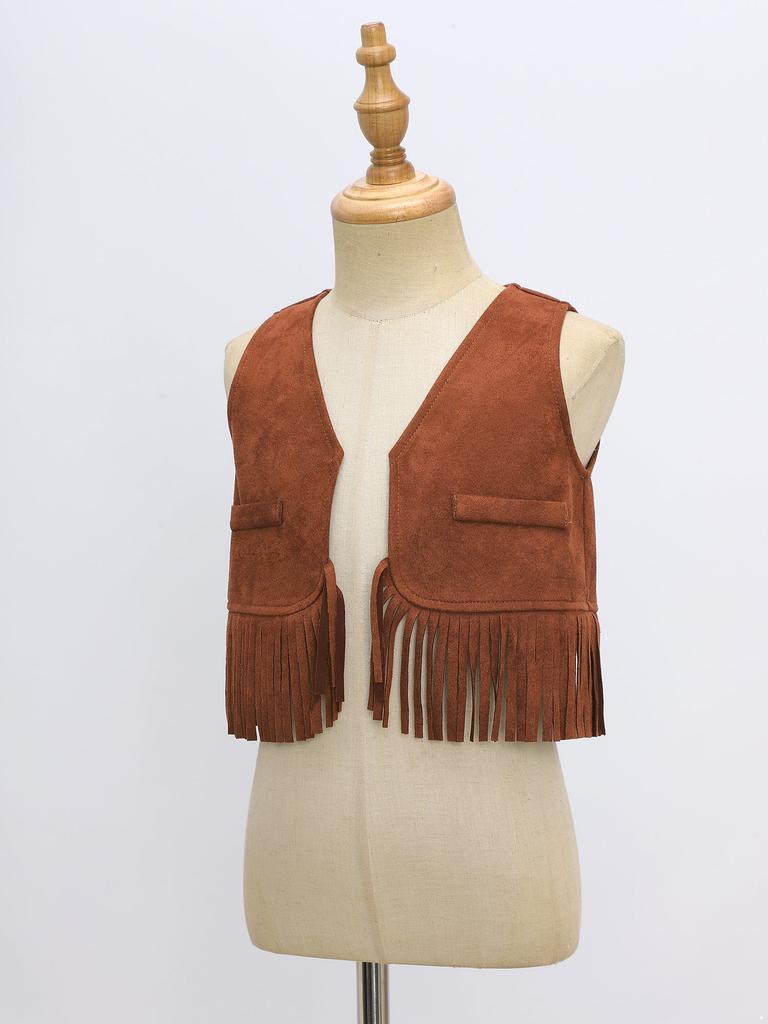 Мальчик Вестерн Ковбойский Жилет Замша Кисточки Хэллоуин Косплей Костюм Реквизит для Фотосъемки Наряд в Вестерн Стиле