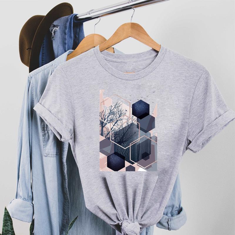 Милая футболка с акварельным геометрическим рисунком 90-х годов, модная футболка, стиль одежды, тренд, повседневная женская футболка с коротким рукавом и принтом, женская футболка с рисунком