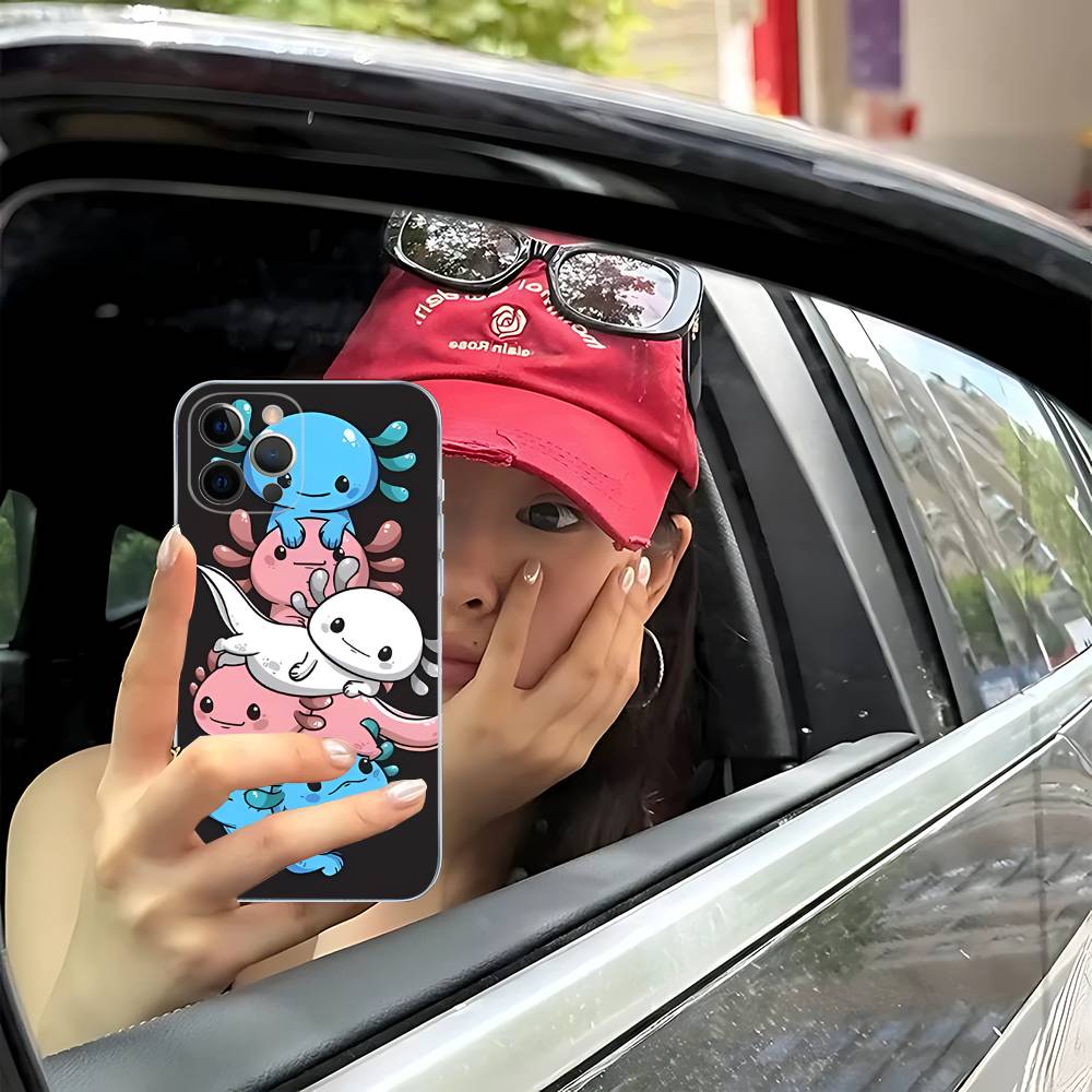 Мультяшный аксолотль Милый прозрачный мягкий чехол для телефона для iPhone 15 12 14 16 17 13 Plus 11 Pro Max 13 Pro