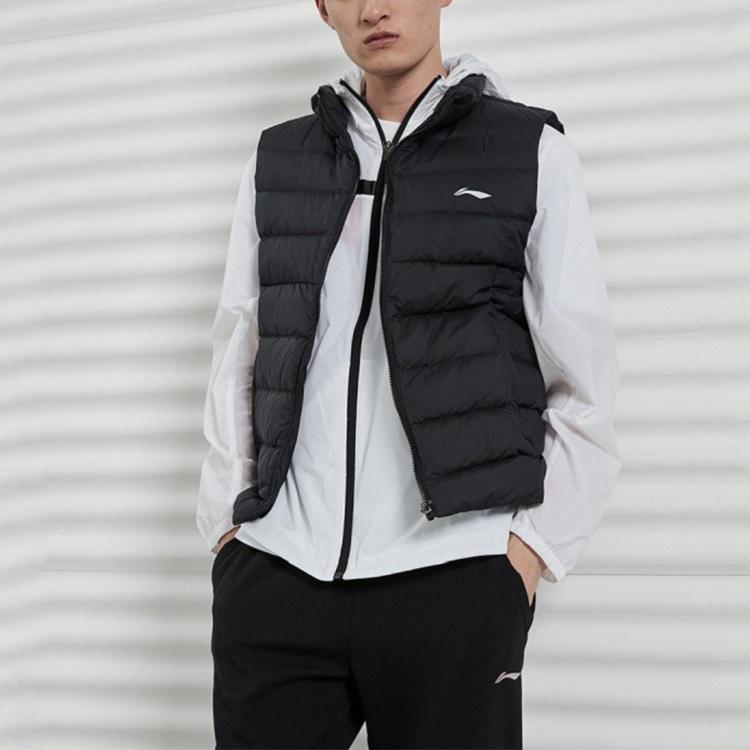 Li Ning Training Series Stand Collar Slim Fit Warm Down Vest Men Upperwear Standard-Black AMRQ011-1