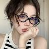 Vintage Artistic Elliptical Frame Smooth-Surfaced Mirror Multi-Purpose Natural Makeup Cat-Eye Anti-Blue Light Glasses 3089