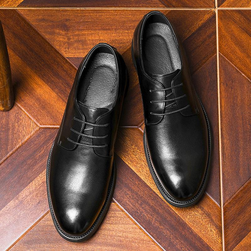 Professional Men'S Shoes Business Elegant Gentleman Shoes Lace-Up Simple Leather Shoes British Style First Layer Cowhide Dress Wedding Shoes