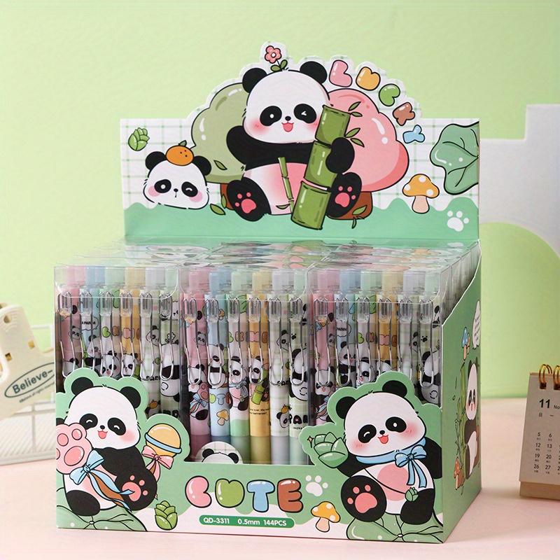 12 шт. Мультяшная коробка с пандой Нажимная ручка Милый металлический зажим для ручки Нажимная нейтральная ручка Черная ручка для подписи ST0.5мм Черная Сезон возвращения в школу