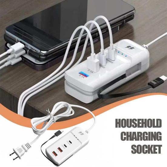 4 шт. 5,1 А Многопортовое USB-настенное зарядное устройство Двойной PD Type-C адаптер питания с удлинительным шнуром Быстрая зарядка Удобный для путешествий внешний аккумулятор