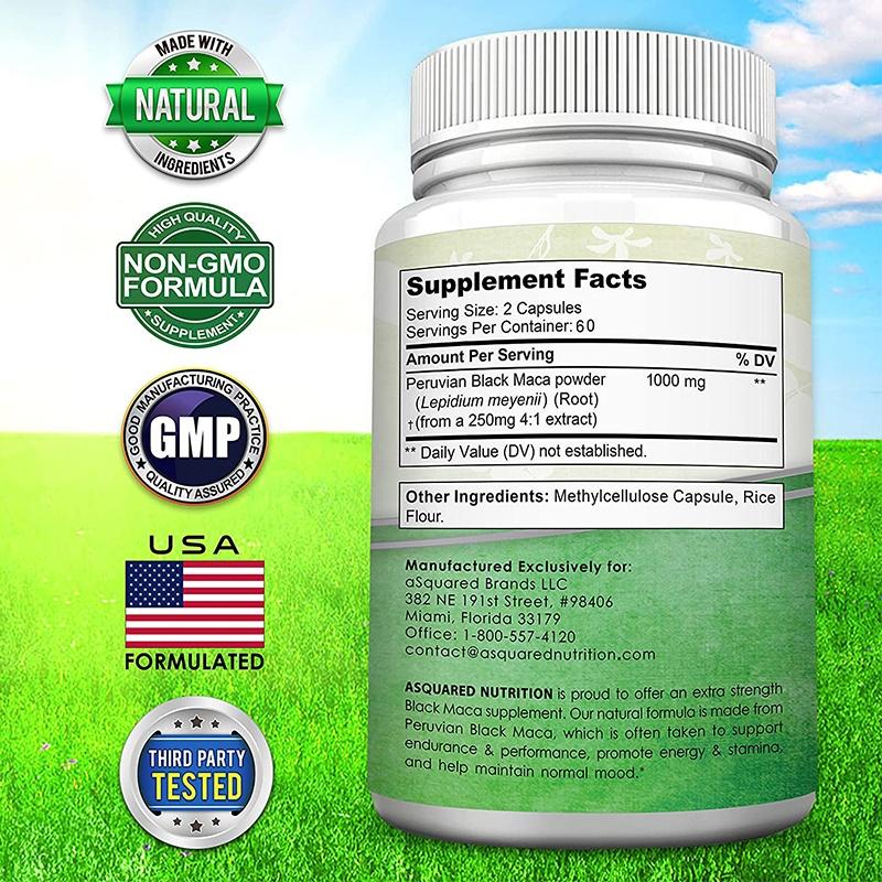 Balincer Peruvian Black Maca Root Supplement 1000mg, 4:1 Extract, Peruvian Sourced, Ultra Strength, 120 Caps