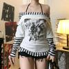 Y2k Streetwear Grunge T Shirts Women American Retro Gothic Striped Patchwork Fake Two-piece Long Sleeve Tees Tops