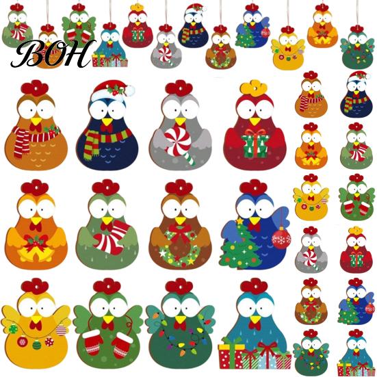 Cute Chicken Hanging Ornaments 12/24/36Pcs Christmas Chick Ornaments, Wooden Cartoon for Tree, Festive Gift Box Tags Holiday Decor Kids Family Friends