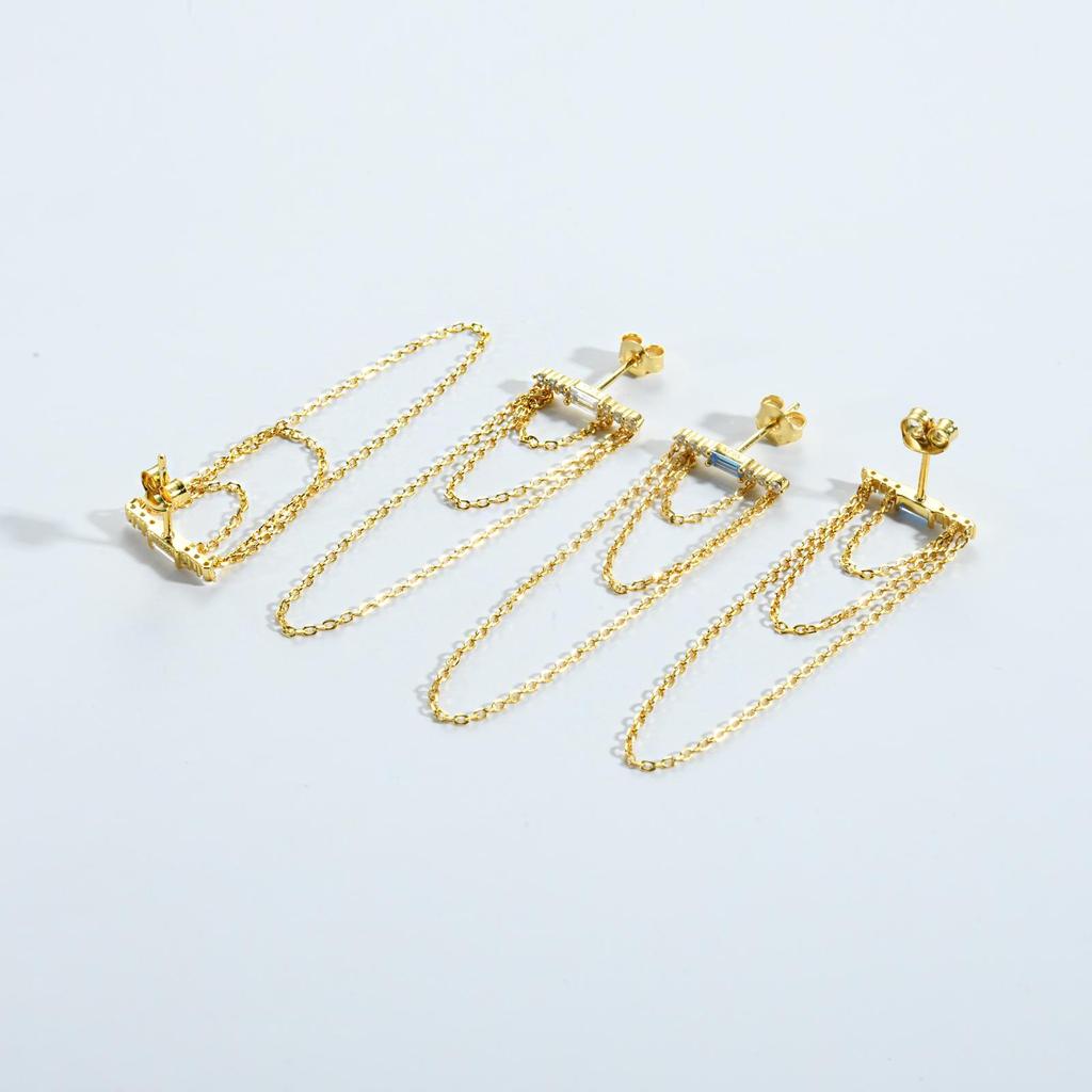 ANDYWEN Стерлингового серебра 925 пробы, стильные великолепные серьги из стерлингового серебра с позолоченными цирконами и несколькими цепочками, женские роскошные ювелирные украшения