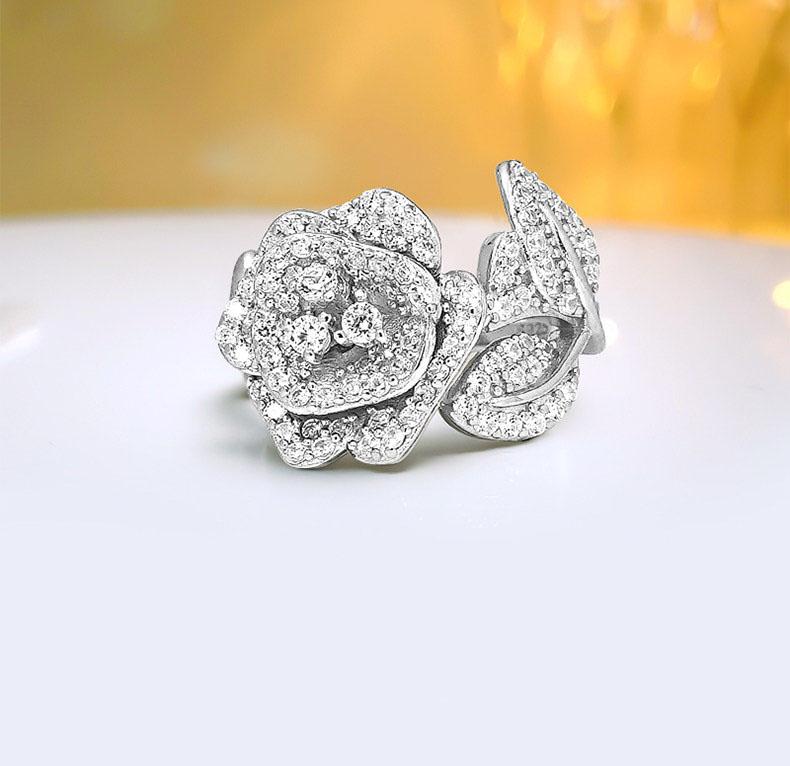 New S925 Silver Micro Inlaid New Camellia Ring for Women, Fashionable and Versatile Temperament, Women's Wedding Jewelry