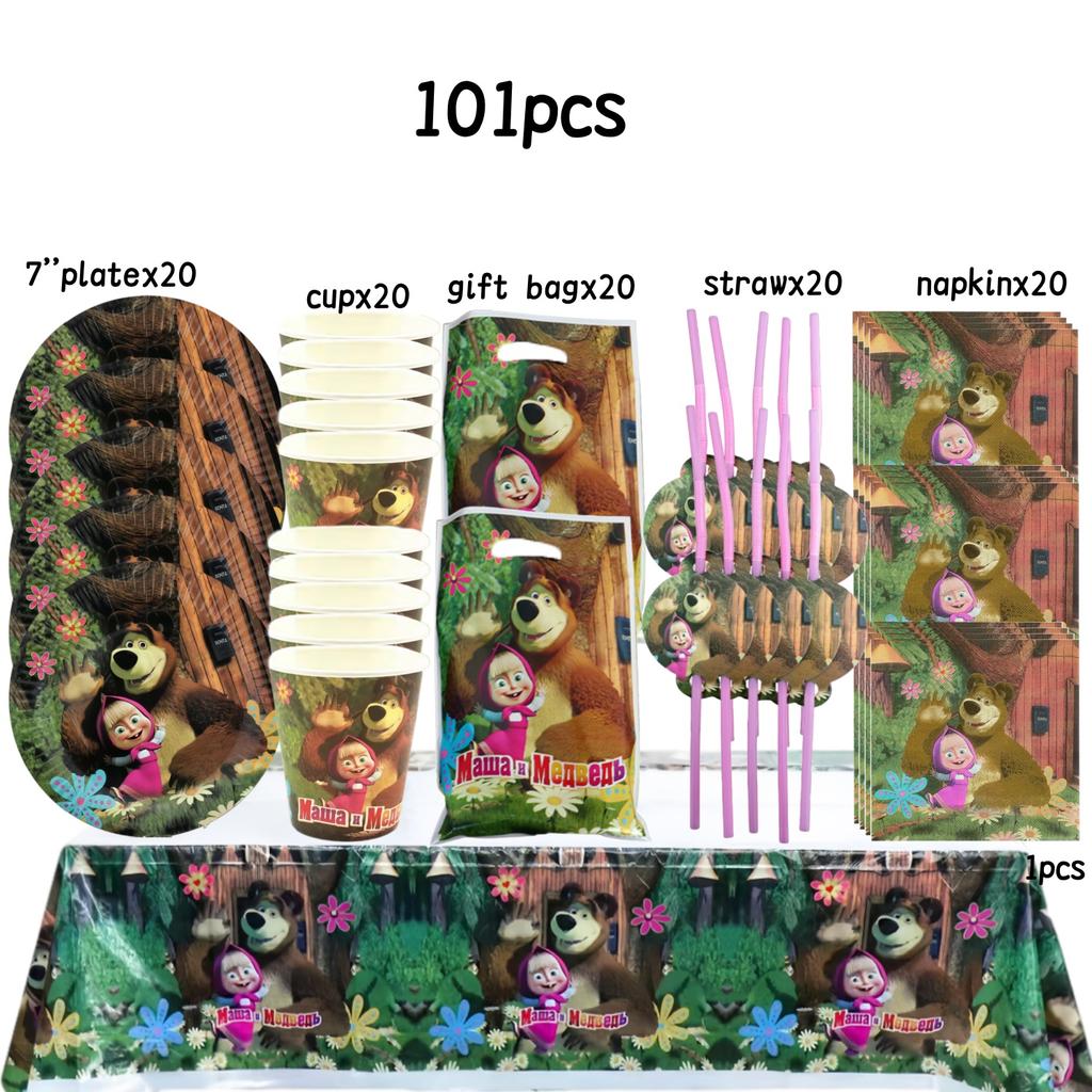 Girl and the Bear Birthday Set Party Decoration Birthday Plates Tablecloth Cup napkin Gift Bag Baby Shower Party Favors Supplies