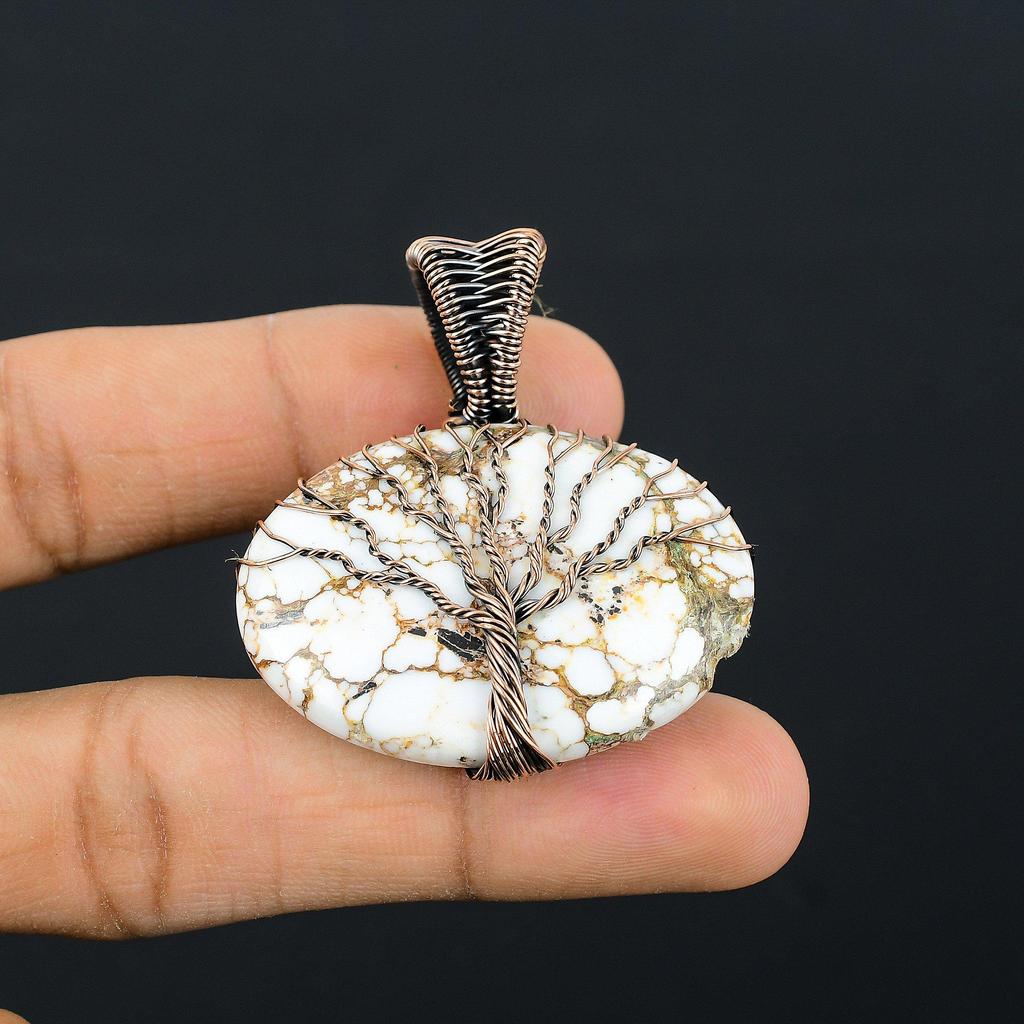 Tree Of Life Wild Horse Gemstone Copper Wire Wrap Handmade Pendant Jewelry Gift For Woman
